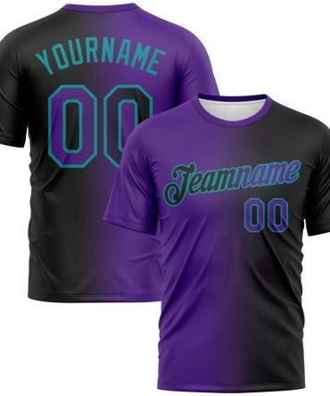Custom Black Purple-Teal Gradient Fashion Performance T-Shirt, For Football, Baseball, Hockey, Basketball, Softball & Rugby Fans