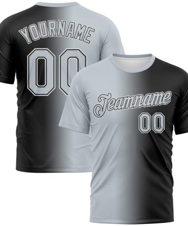 Custom Black Silver-White Gradient Fashion Performance T-Shirt, For Football, Baseball, Hockey, Basketball, Softball & Rugby Fans