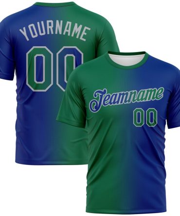 Custom Royal Kelly Green-Gray Gradient Fashion Performance T-Shirt, For Football, Baseball, Hockey, Basketball, Softball & Rugby Fans
