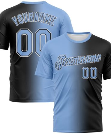 Custom Black Light Blue-White Gradient Fashion Performance T-Shirt, For Football, Baseball, Hockey, Basketball, Softball & Rugby Fans