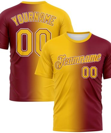 Custom Crimson Yellow-White Gradient Fashion Performance T-Shirt, For Football, Baseball, Hockey, Basketball, Softball & Rugby Fans