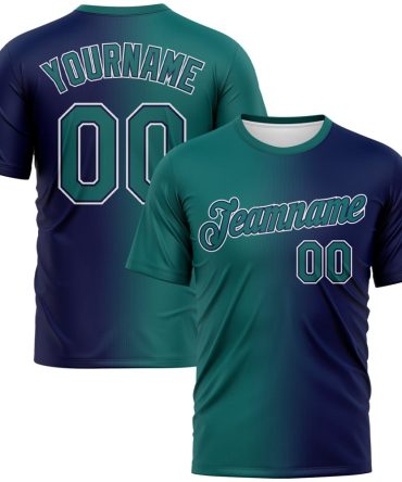Custom Navy Teal-White Gradient Fashion Performance T-Shirt, For Football, Baseball, Hockey, Basketball, Softball & Rugby Fans