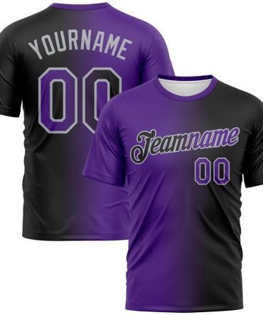 Custom Black Purple-Gray Gradient Fashion Performance T-Shirt, For Football, Baseball, Hockey, Basketball, Softball & Rugby Fans