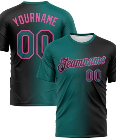 Custom Black Teal-Pink Gradient Fashion Performance T-Shirt, For Football, Baseball, Hockey, Basketball, Softball & Rugby Fans