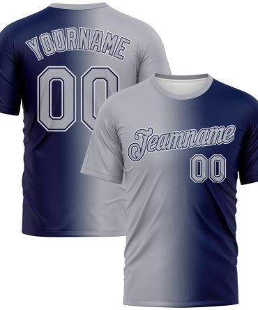 Custom Navy Gray-White Gradient Fashion Performance T-Shirt, For Football, Baseball, Hockey, Basketball, Softball & Rugby Fans