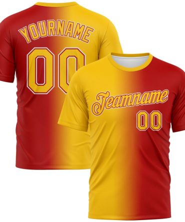 Custom Red Yellow-White Gradient Fashion Performance T-Shirt, For Football, Baseball, Hockey, Basketball, Softball & Rugby Fans