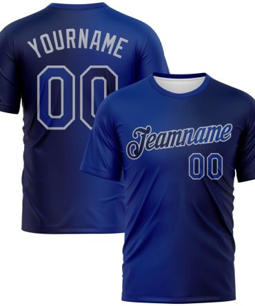 Custom Navy Royal-Gray Gradient Fashion Performance T-Shirt, For Football, Baseball, Hockey, Basketball, Softball & Rugby Fans