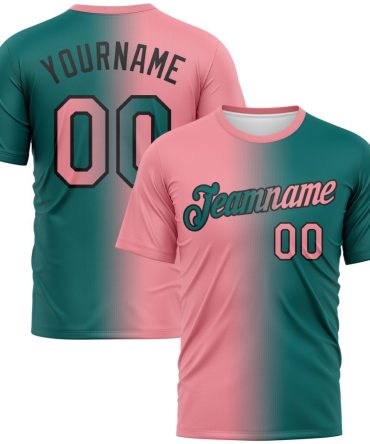 Custom Teal Medium Pink-Black Gradient Fashion Performance T-Shirt, For Football, Baseball, Hockey, Basketball, Softball & Rugby Fans