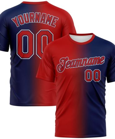 Custom Navy Red-White Gradient Fashion Performance T-Shirt, For Football, Baseball, Hockey, Basketball, Softball & Rugby Fans