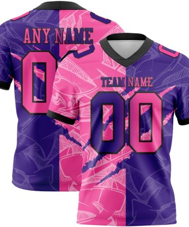 Custom Purple Pink-Black Authentic Gradient Fashion Scratch Football Jersey, Gift For Football Fans