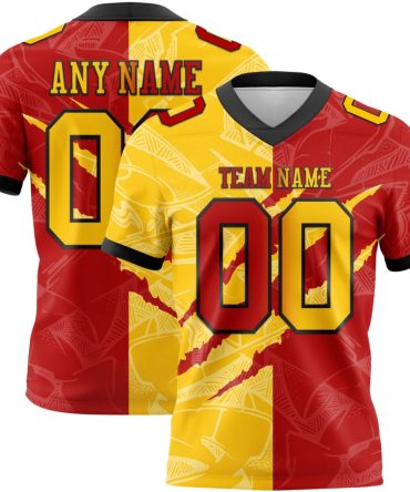 Custom Red Yellow-Black Authentic Gradient Fashion Scratch Football Jersey, Gift For Football Fans