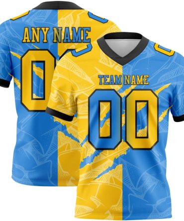 Custom Powder Blue Yellow-Black Authentic Gradient Fashion Scratch Football Jersey, Gift For Football Fans