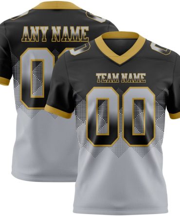 Custom Black Gray-Old Gold Authentic Gradient Square Shape 7V7 Flag Football Jersey, Gift For Football Fans