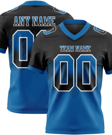 Custom Black Blue-White Authentic Gradient Square Shape 7V7 Flag Football Jersey, Gift For Football Fans