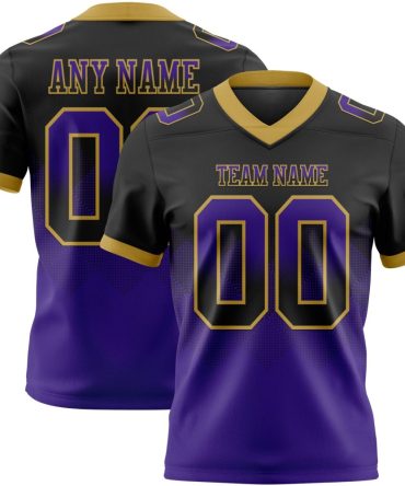Custom Black Purple-Old Gold Authentic Gradient Square Shape 7V7 Flag Football Jersey, Gift For Football Fans
