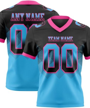 Custom Black Sky Blue-Pink Authentic Gradient Square Shape 7V7 Flag Football Jersey, Gift For Football Fans