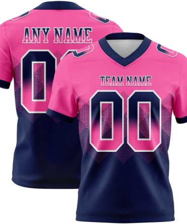 Custom Pink Navy-White Authentic Gradient Square Shape 7V7 Flag Football Jersey, Gift For Football Fans