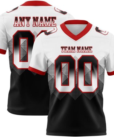 Custom White Black-Red Authentic Gradient Square Shape 7V7 Flag Football Jersey, Gift For Football Fans