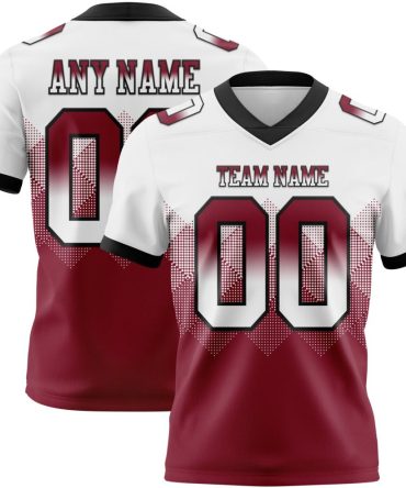 Custom White Crimson-Black Authentic Gradient Square Shape 7V7 Flag Football Jersey, Gift For Football Fans