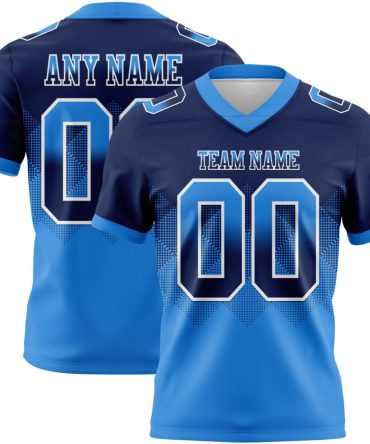 Custom Navy Powder Blue-White Authentic Gradient Square Shape 7V7 Flag Football Jersey, Gift For Football Fans