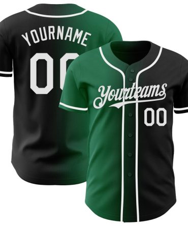 Custom Black White-Kelly Green Gradient Fashion Baseball Jersey, Gift For Baseball Fans