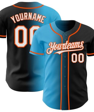 Custom Black White Sky Blue-Orange Gradient Fashion Baseball Jersey, Gift For Baseball Fans