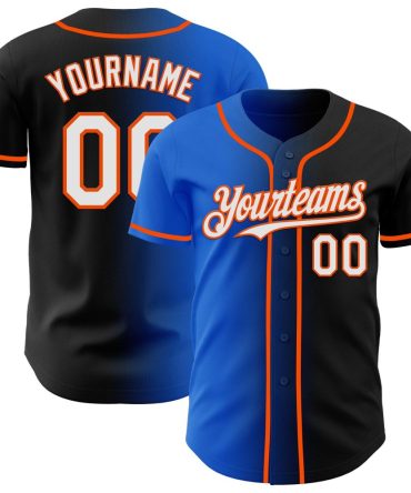 Custom Black White Thunder Blue-Orange Gradient Fashion Baseball Jersey, Gift For Baseball Fans