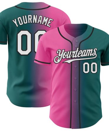 Custom Teal White Pink-Black Gradient Fashion Baseball Jersey, Gift For Baseball Fans