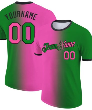 Custom Grass Green Pink-Black Gradient Fashion Performance T-Shirt, For Football, Baseball, Hockey, Basketball, Softball & Rugby Fans