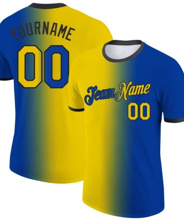 Custom Royal Yellow-Black Gradient Fashion Performance T-Shirt, For Football, Baseball, Hockey, Basketball, Softball & Rugby Fans