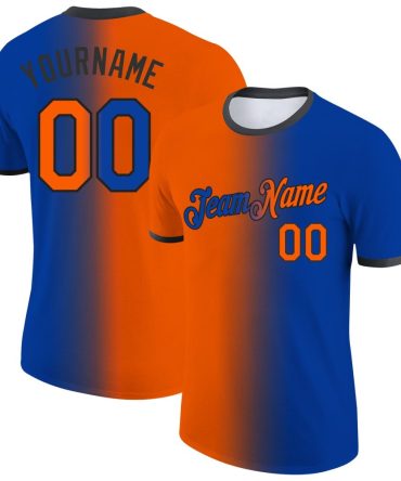 Custom Royal Orange-Black Gradient Fashion Performance T-Shirt, For Football, Baseball, Hockey, Basketball, Softball & Rugby Fans