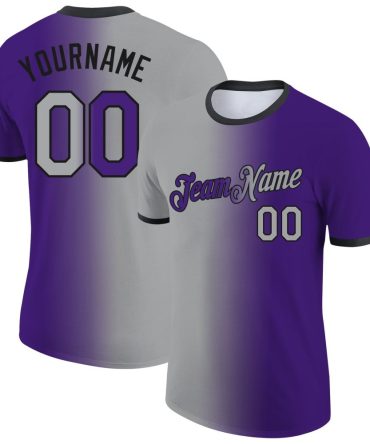 Custom Purple Gray-Black Gradient Fashion Performance T-Shirt, For Football, Baseball, Hockey, Basketball, Softball & Rugby Fans