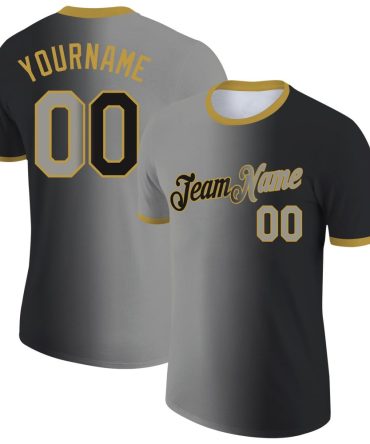 Custom Black Gray-Old Gold Gradient Fashion Performance T-Shirt, For Football, Baseball, Hockey, Basketball, Softball & Rugby Fans
