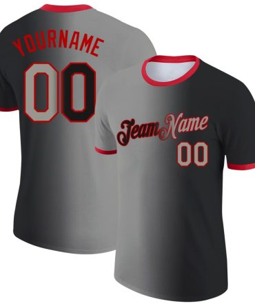 Custom Black Gray-Red Gradient Fashion Performance T-Shirt, For Football, Baseball, Hockey, Basketball, Softball & Rugby Fans