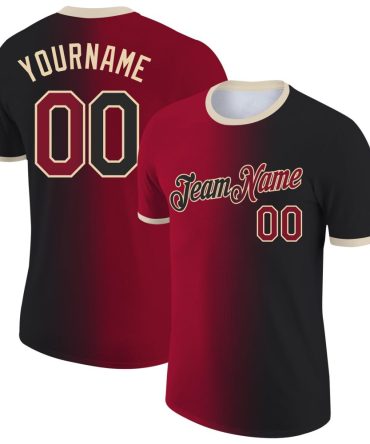 Custom Black Crimson-City Cream Gradient Fashion Performance T-Shirt, For Football, Baseball, Hockey, Basketball, Softball & Rugby Fans
