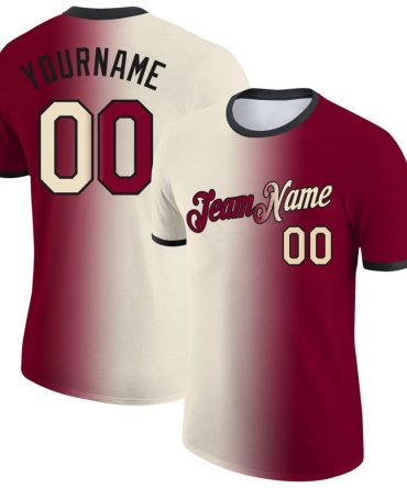 Custom Maroon Cream-Black Gradient Fashion Performance T-Shirt, For Football, Baseball, Hockey, Basketball, Softball & Rugby Fans