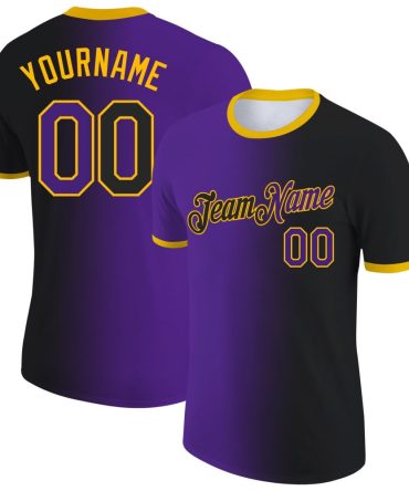Custom Black Purple-Gold Gradient Fashion Performance T-Shirt, For Football, Baseball, Hockey, Basketball, Softball & Rugby Fans