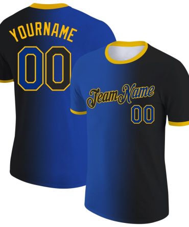 Custom Black Royal-Gold Gradient Fashion Performance T-Shirt, For Football, Baseball, Hockey, Basketball, Softball & Rugby Fans