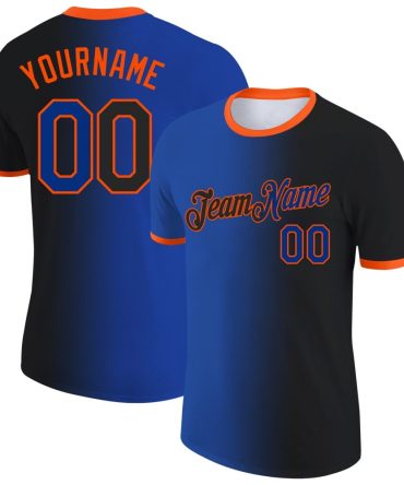 Custom Black Royal-Orange Gradient Fashion Performance T-Shirt, For Football, Baseball, Hockey, Basketball, Softball & Rugby Fans