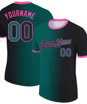 Custom Black Teal-Pink Gradient Fashion Performance T-Shirt, For Football, Baseball, Hockey, Basketball, Softball & Rugby Fans