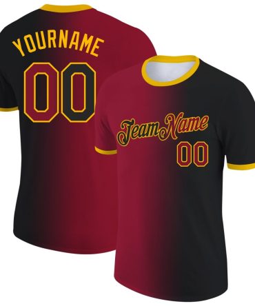 Custom Black Crimson-Gold Gradient Fashion Performance T-Shirt, For Football, Baseball, Hockey, Basketball, Softball & Rugby Fans