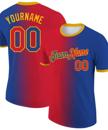 Custom Royal Red-Gold Gradient Fashion Performance T-Shirt, For Football, Baseball, Hockey, Basketball, Softball & Rugby Fans