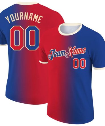 Custom Royal Red-Cream Gradient Fashion Performance T-Shirt, For Football, Baseball, Hockey, Basketball, Softball & Rugby Fans