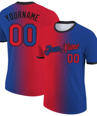 Custom Royal Red-Black Gradient Fashion Performance T-Shirt, For Football, Baseball, Hockey, Basketball, Softball & Rugby Fans