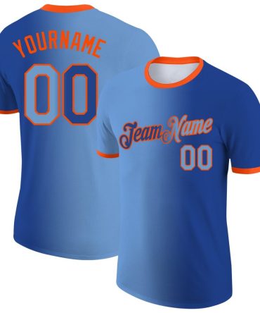 Custom Royal Light Blue-Orange Gradient Fashion Performance T-Shirt, For Football, Baseball, Hockey, Basketball, Softball & Rugby Fans