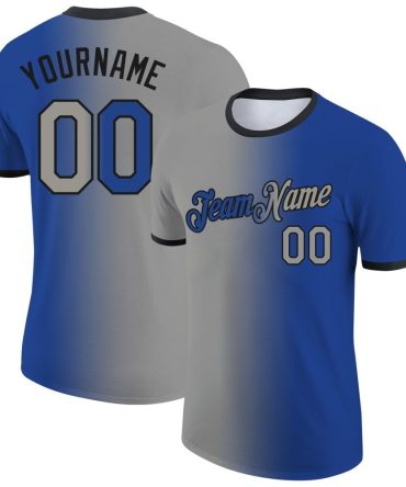 Custom Royal Gray-Black Gradient Fashion Performance T-Shirt, For Football, Baseball, Hockey, Basketball, Softball & Rugby Fans