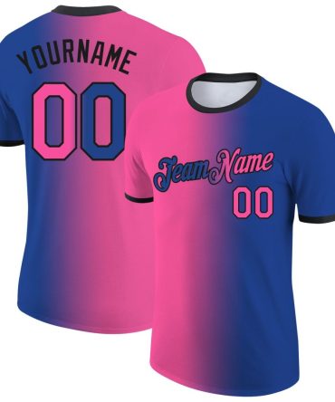 Custom Royal Pink-Black Gradient Fashion Performance T-Shirt, For Football, Baseball, Hockey, Basketball, Softball & Rugby Fans