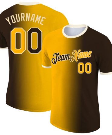 Custom Brown Gold-Cream Gradient Fashion Performance T-Shirt, For Football, Baseball, Hockey, Basketball, Softball & Rugby Fans