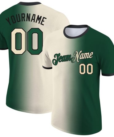 Custom Green Cream-Black Gradient Fashion Performance T-Shirt, For Football, Baseball, Hockey, Basketball, Softball & Rugby Fans