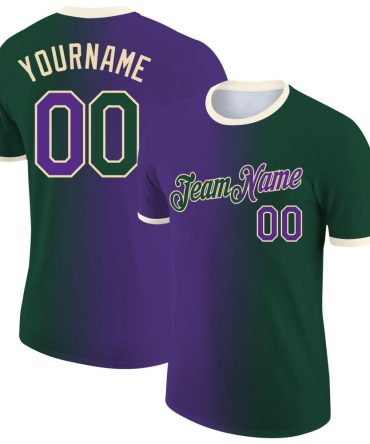 Custom Green Purple-Cream Gradient Fashion Performance T-Shirt, For Football, Baseball, Hockey, Basketball, Softball & Rugby Fans
